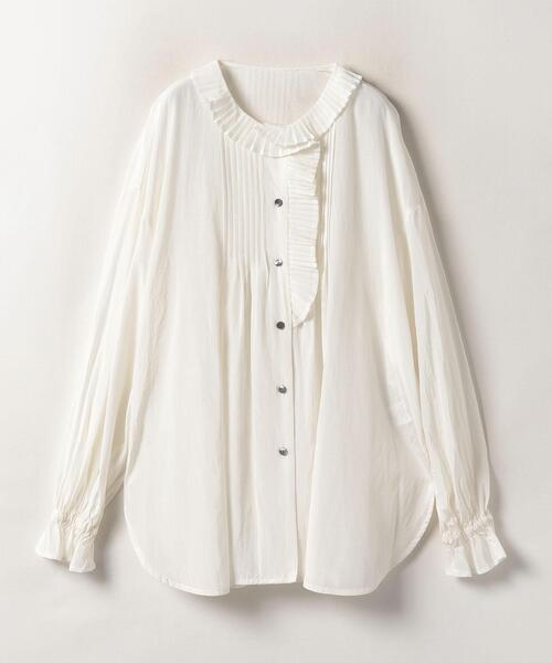 美品 ランバンオンブルー トリアセローンフリルカラーブラウス 洗える ギャザー トリアセローンボリュームカラーブラウス|LANVIN en Bleu