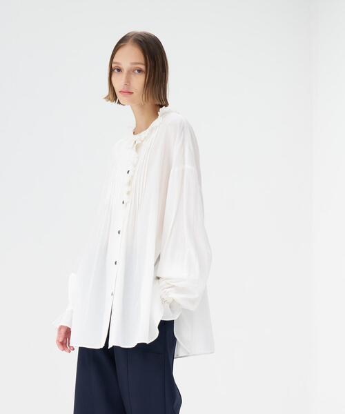 美品 ランバンオンブルー トリアセローンフリルカラーブラウス 洗える ギャザー 美品 ランバンオンブルー トリアセローンフリルカラーブラウス