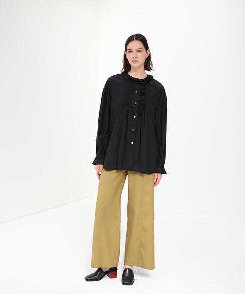 美品 ランバンオンブルー トリアセローンフリルカラーブラウス 洗える ギャザー トリアセローンフリルギャザーブラウス|LANVIN en Bleu | LANVIN