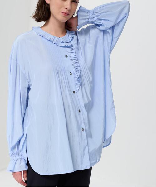 美品 ランバンオンブルー トリアセローンフリルカラーブラウス 洗える ギャザー トリアセローンフリルギャザーブラウス|LANVIN en Bleu | LANVIN