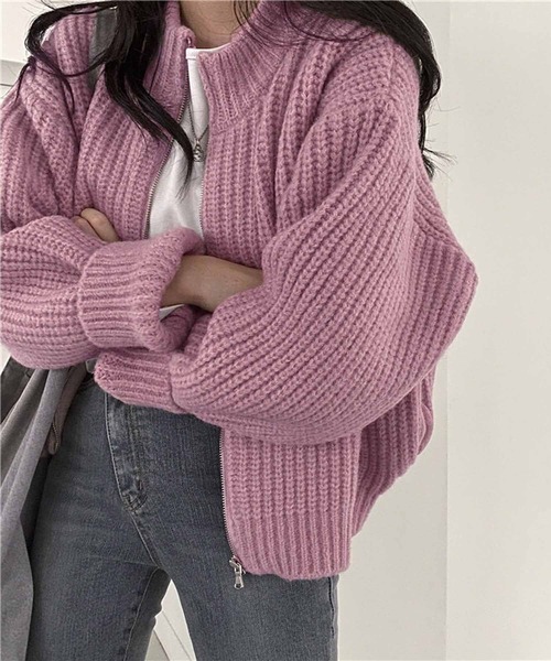 NANEA(ナネア)の「ジップアップニットカーディガン(ニット/セーター・レディース・パープル/グレー/ベージュ・フリー)」の3枚目の写真