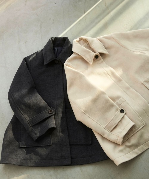 Formeque(フォルミーク)の「【Formeque】ステンカラーメルトンコート(ステンカラーコート・レディース・アイボリー/チャコールグレー・FREE)」の21枚目の写真