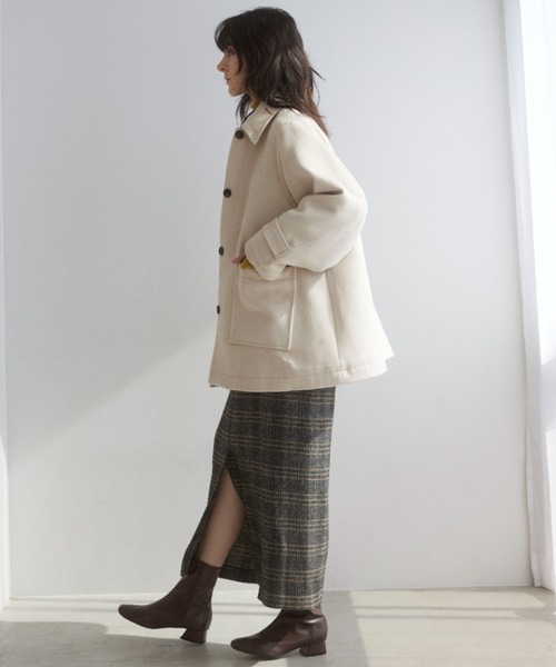 Formeque(フォルミーク)の「【Formeque】ステンカラーメルトンコート(ステンカラーコート・レディース・アイボリー/チャコールグレー・FREE)」の5枚目の写真