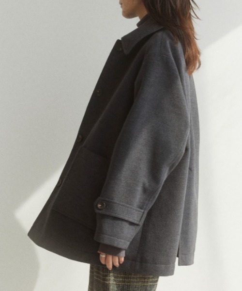 Formeque(フォルミーク)の「【Formeque】ステンカラーメルトンコート(ステンカラーコート・レディース・アイボリー/チャコールグレー・FREE)」の16枚目の写真