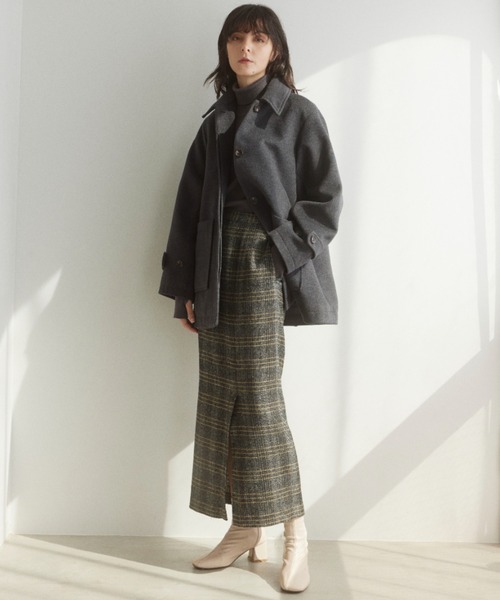 Formeque(フォルミーク)の「【Formeque】ステンカラーメルトンコート(ステンカラーコート・レディース・アイボリー/チャコールグレー・FREE)」の12枚目の写真