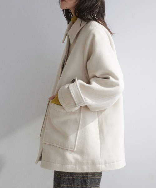 Formeque(フォルミーク)の「【Formeque】ステンカラーメルトンコート(ステンカラーコート・レディース・アイボリー/チャコールグレー・FREE)」の3枚目の写真