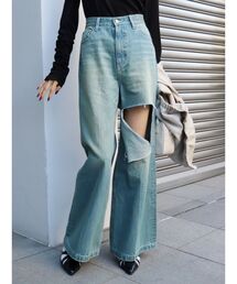 EVRIS | カッティングダメージワイドフレアデニムパンツ(デニムパンツ)