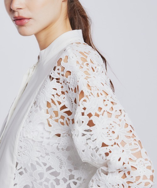 Sov. ソブ　2022　総レースブラウス　シャツ　フロントフリル　2way Sov. ソブ 2022 総レースブラウス シャツ フロントフリル 2way