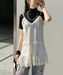 Jewelobe（ジュエローブ）の「フリル×コットンストライプビスチェディテールキャミチュニック（キャミソール）」