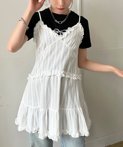 Jewelobe(ジュエローブ)の「フリル×コットンストライプビスチェディテールキャミチュニック(キャミソール・レディース・ホワイト/ブラック/グレー系その他/アイボリー・FREE)」の11枚目の写真