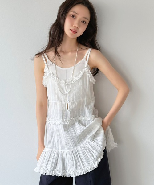フリル×コットンストライプビスチェディテールキャミチュニック