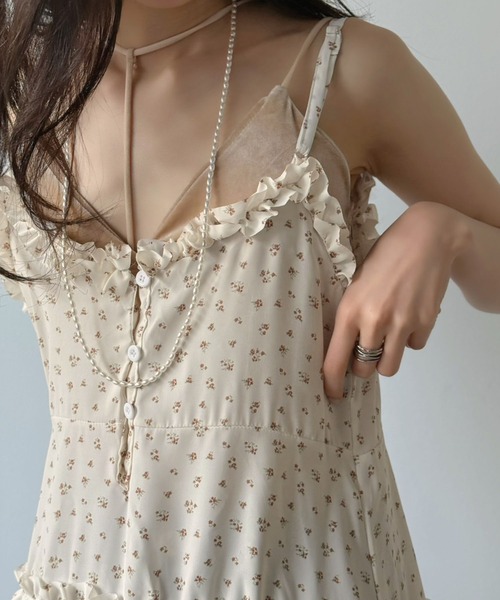 フリル×コットンストライプビスチェディテールキャミチュニック