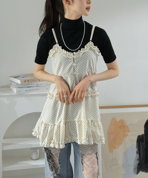 Jewelobe（ジュエローブ）の「フリル×コットンストライプビスチェディテールキャミチュニック（キャミソール・レディース・ホワイト/ブラック/グレー系その他/アイボリー/オフホワイト・FREE）」の19枚目の写真