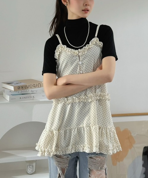 Jewelobe（ジュエローブ）の「フリル×コットンストライプビスチェディテールキャミチュニック（キャミソール・レディース・ホワイト/ブラック/グレー系その他/アイボリー/オフホワイト・FREE）」の20枚目の写真