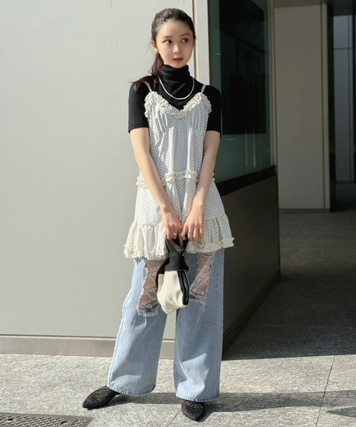 Jewelobe(ジュエローブ)の「フリル×コットンストライプビスチェディテールキャミチュニック(キャミソール・レディース・ホワイト/ブラック/グレー系その他/アイボリー/オフホワイト・FREE)」の22枚目の写真