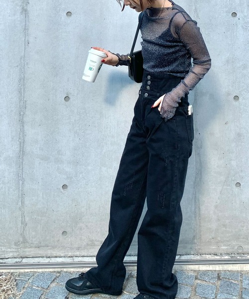 SHEPP(シープ)の「シアー ラメフリルネックカットソー(Tシャツ/カットソー・レディース・ブラック/ホワイト/ブラウン/ブルー・FREE)」の19枚目の写真