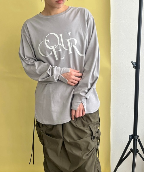 LHELBIE(レルビエ)の「フロッキーロゴシルケットロンT(Tシャツ/カットソー・レディース・ブラック/グレー/オフホワイト・M)」の1枚目の写真