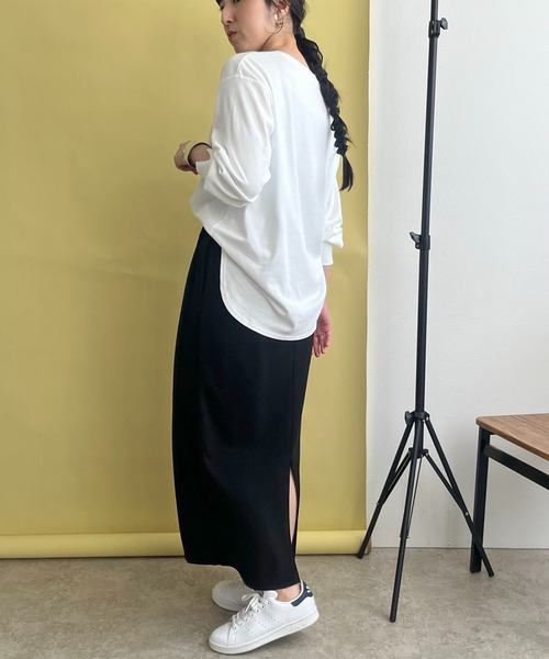 LHELBIE(レルビエ)の「フロッキーロゴシルケットロンT(Tシャツ/カットソー・レディース・ブラック/グレー/オフホワイト・M)」の9枚目の写真