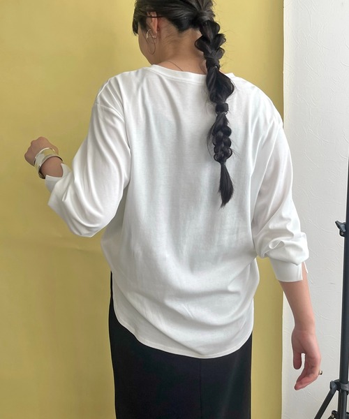 LHELBIE(レルビエ)の「フロッキーロゴシルケットロンT(Tシャツ/カットソー・レディース・ブラック/グレー/オフホワイト・M)」の6枚目の写真