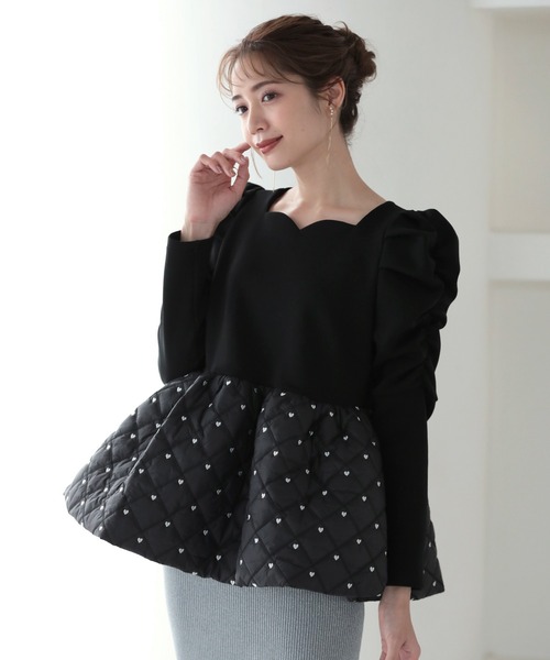 bitnabi ハートカッティング　キルティング長袖トップス　ブラック MERAKI（メラキ）の「[MERAKI] ハートキルティングトップス（Tシャツ