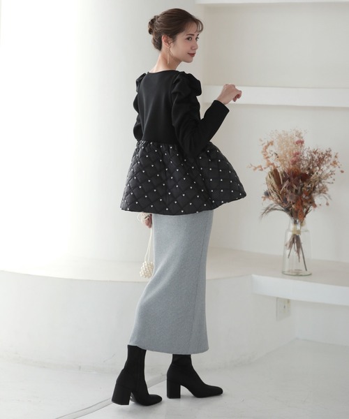 bitnabi ハートカッティング　キルティング長袖トップス　ブラック ハートカッティング キルティング長袖トップス（ブラック）【お上品な