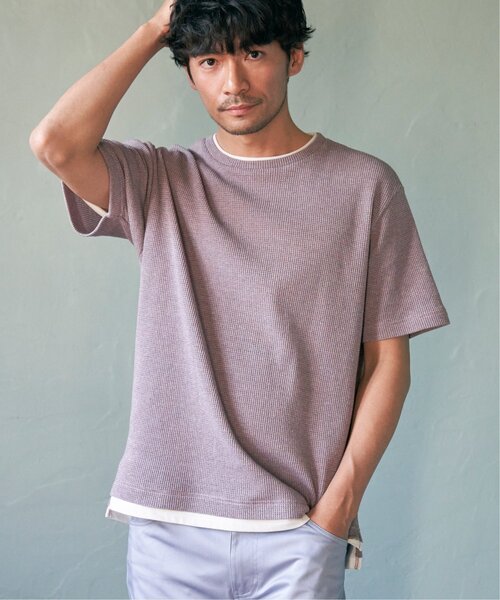 ikka(イッカ)の「メランジワッフルフェイクTシャツ(Tシャツ/カットソー・メンズ・ブラック/グレー/オリーブ/ブルー/ピンク・S/M/L/XL)」の15枚目の写真