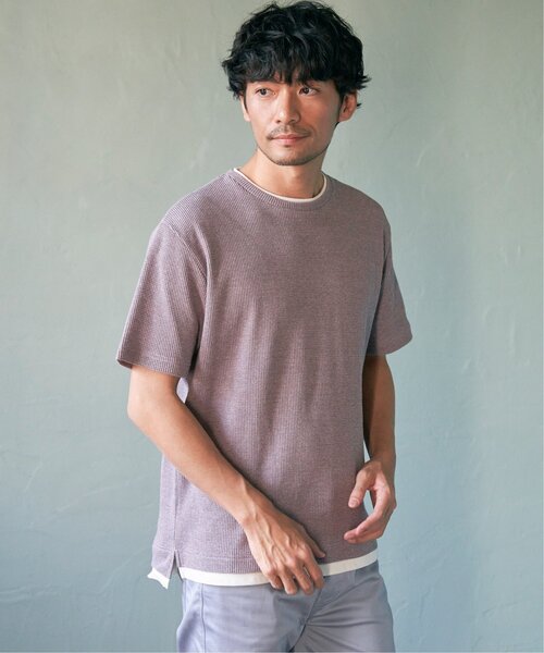 ikka(イッカ)の「メランジワッフルフェイクTシャツ(Tシャツ/カットソー・メンズ・ブラック/グレー/オリーブ/ブルー/ピンク・S/M/L/XL)」の14枚目の写真