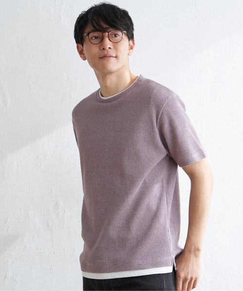 ikka（イッカ）の「【雑誌MonoMax4月号掲載】メランジワッフルフェイクTシャツ（Tシャツ/カットソー・メンズ・ブラック/グレー/オリーブ/ブルー/ピンク・S/M/L/XL）」の21枚目の写真