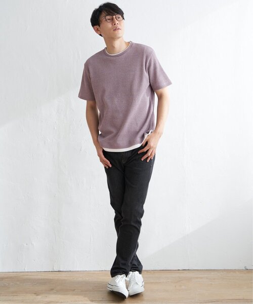 ikka（イッカ）の「【雑誌MonoMax4月号掲載】メランジワッフルフェイクTシャツ（Tシャツ/カットソー・メンズ・ブラック/グレー/オリーブ/ブルー/ピンク・S/M/L/XL）」の19枚目の写真