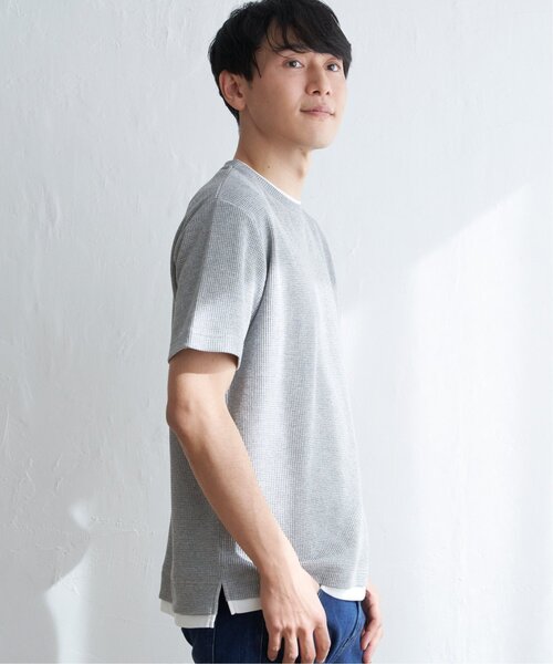 ikka（イッカ）の「【雑誌MonoMax4月号掲載】メランジワッフルフェイクTシャツ（Tシャツ/カットソー・メンズ・ブラック/グレー/オリーブ/ブルー/ピンク・S/M/L/XL）」の18枚目の写真