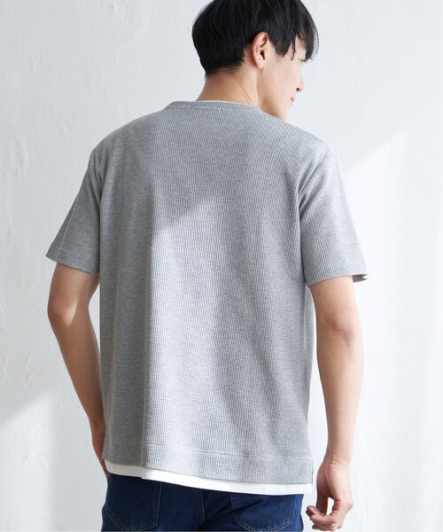 ikka（イッカ）の「【雑誌MonoMax4月号掲載】メランジワッフルフェイクTシャツ（Tシャツ/カットソー・メンズ・ブラック/グレー/オリーブ/ブルー/ピンク・S/M/L/XL）」の17枚目の写真
