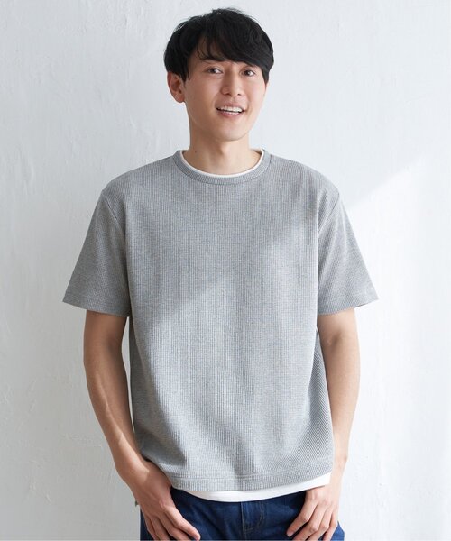 ikka（イッカ）の「【雑誌MonoMax4月号掲載】メランジワッフルフェイクTシャツ（Tシャツ/カットソー・メンズ・ブラック/グレー/オリーブ/ブルー/ピンク・S/M/L/XL）」の16枚目の写真