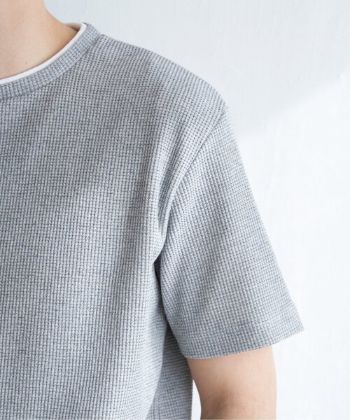 ikka（イッカ）の「【雑誌MonoMax4月号掲載】メランジワッフルフェイクTシャツ（Tシャツ/カットソー・メンズ・ブラック/グレー/オリーブ/ブルー/ピンク・S/M/L/XL）」の14枚目の写真