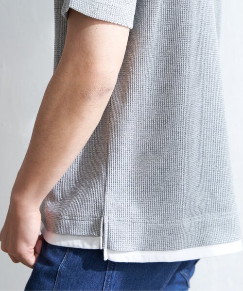 ikka（イッカ）の「【雑誌MonoMax4月号掲載】メランジワッフルフェイクTシャツ（Tシャツ/カットソー・メンズ・ブラック/グレー/オリーブ/ブルー/ピンク・S/M/L/XL）」の13枚目の写真