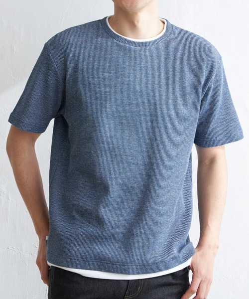 ikka（イッカ）の「【雑誌MonoMax4月号掲載】メランジワッフルフェイクTシャツ（Tシャツ/カットソー・メンズ・ブラック/グレー/オリーブ/ブルー/ピンク・S/M/L/XL）」の9枚目の写真