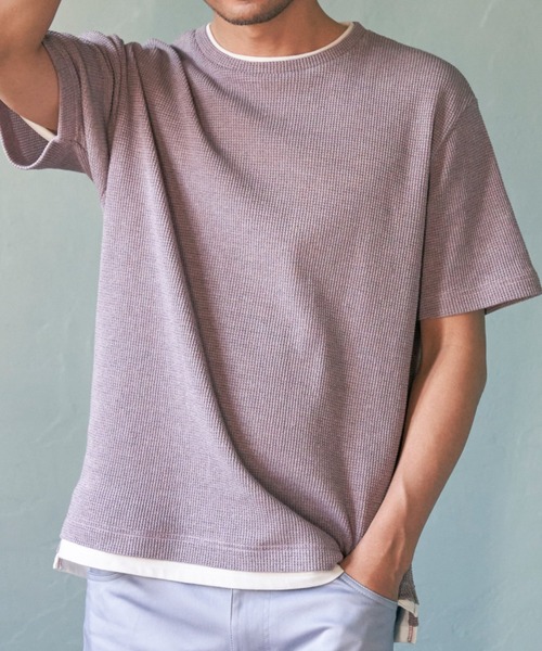 ikka（イッカ）の「【雑誌MonoMax4月号掲載】メランジワッフルフェイクTシャツ（Tシャツ/カットソー・メンズ・ブラック/グレー/オリーブ/ブルー/ピンク・S/M/L/XL）」の10枚目の写真