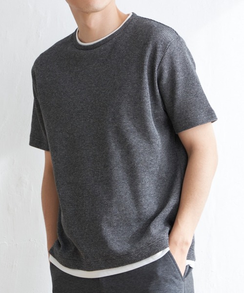 ikka（イッカ）の「【雑誌MonoMax4月号掲載】メランジワッフルフェイクTシャツ（Tシャツ/カットソー・メンズ・ブラック/グレー/オリーブ/ブルー/ピンク・S/M/L/XL）」の6枚目の写真