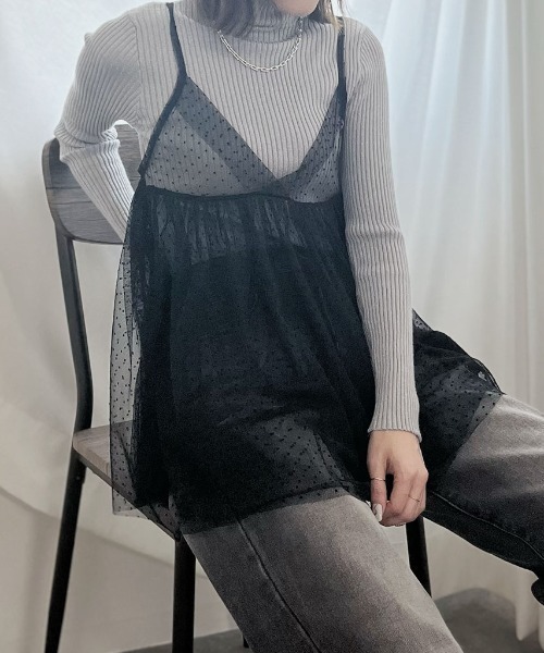 Reurie'（レウリィ）の「チュールキャミビスチェ／tulle cami bustier シアー シースルー 透け感 キャミソール レイヤード 重ね着 カジュアル 綺麗め レディライク ガーリー 韓国（チュニック・レディース・ブラック/ブラック系その他・FREE）」の7枚目の写真