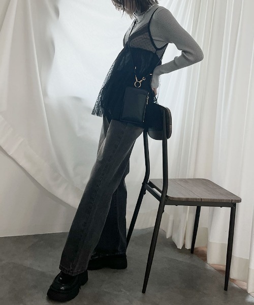 Reurie'（レウリィ）の「チュールキャミビスチェ／tulle cami bustier シアー シースルー 透け感 キャミソール レイヤード 重ね着 カジュアル 綺麗め レディライク ガーリー 韓国（チュニック・レディース・ブラック/ブラック系その他・FREE）」の9枚目の写真