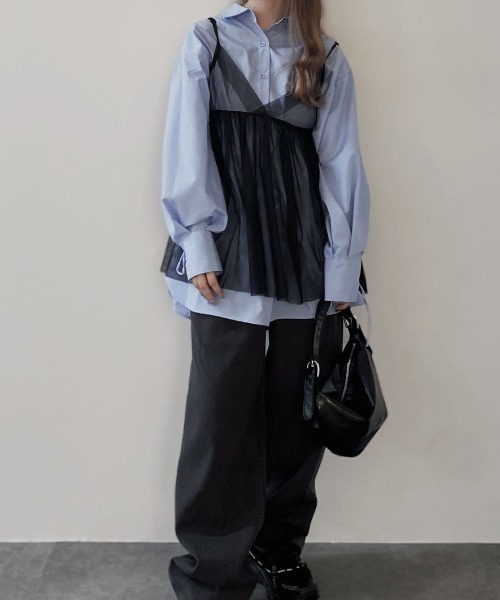 Reurie'（レウリィ）の「チュールキャミビスチェ／tulle cami bustier シアー シースルー 透け感 キャミソール レイヤード 重ね着 カジュアル 綺麗め レディライク ガーリー 韓国（チュニック・レディース・ブラック/ブラック系その他・FREE）」の14枚目の写真
