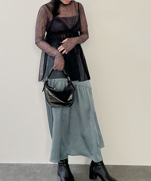 Reurie'（レウリィ）の「チュールキャミビスチェ／tulle cami bustier シアー シースルー 透け感 キャミソール レイヤード 重ね着 カジュアル 綺麗め レディライク ガーリー 韓国（チュニック・レディース・ブラック/ブラック系その他・FREE）」の17枚目の写真