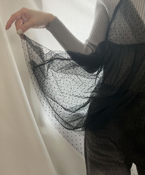 Reurie'（レウリィ）の「チュールキャミビスチェ／tulle cami bustier シアー シースルー 透け感 キャミソール レイヤード 重ね着 カジュアル 綺麗め レディライク ガーリー 韓国（チュニック・レディース・ブラック/ブラック系その他・FREE）」の10枚目の写真