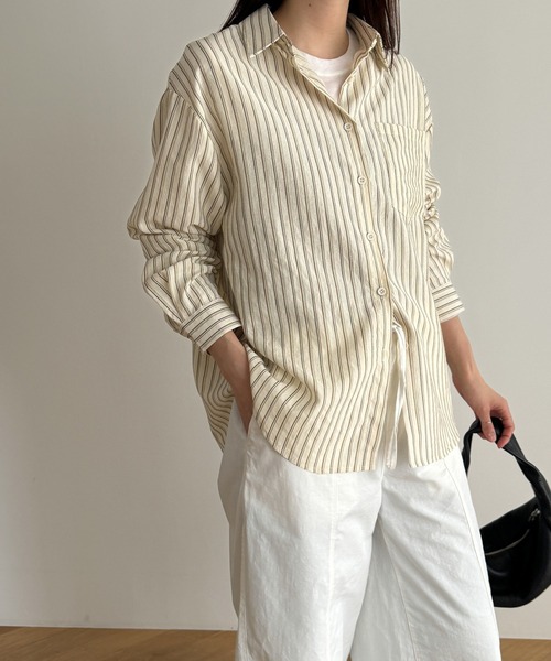 CANAL JEAN（キャナルジーン）の「El mar　ストライプシャツ（シャツ/ブラウス・レディース・ベージュ/アイボリー・ONE SIZE）」の3枚目の写真