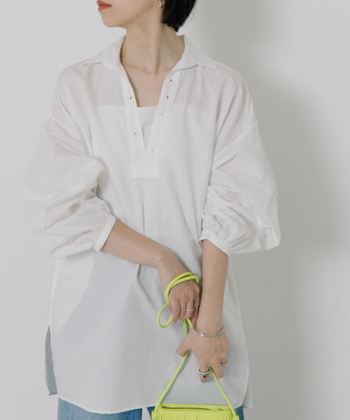 TICCA（ティッカ）の「TICCA　コットンリネンレースアップシャツ（シャツ/ブラウス・レディース・ピンク/ホワイト・FREE）」の4枚目の写真