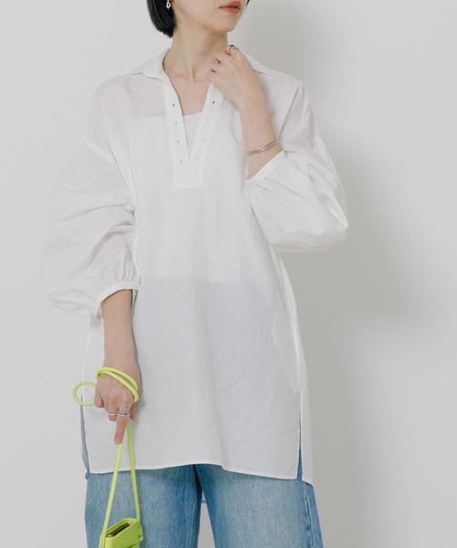 TICCA　近年モデル　レースアップ　リネンシャツ　日本製　ゆったり　美品 ティッカ TICCA コットンリネンレースアップシャツ （pink