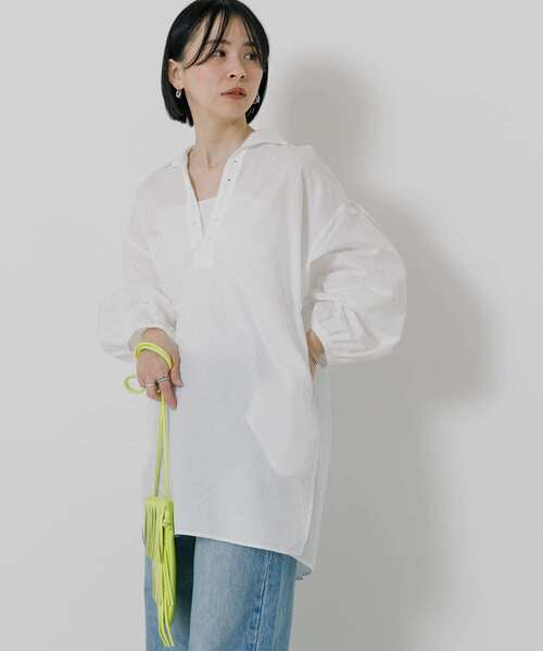 TICCA（ティッカ）の「TICCA　コットンリネンレースアップシャツ（シャツ/ブラウス・レディース・ピンク/ホワイト・FREE）」の8枚目の写真