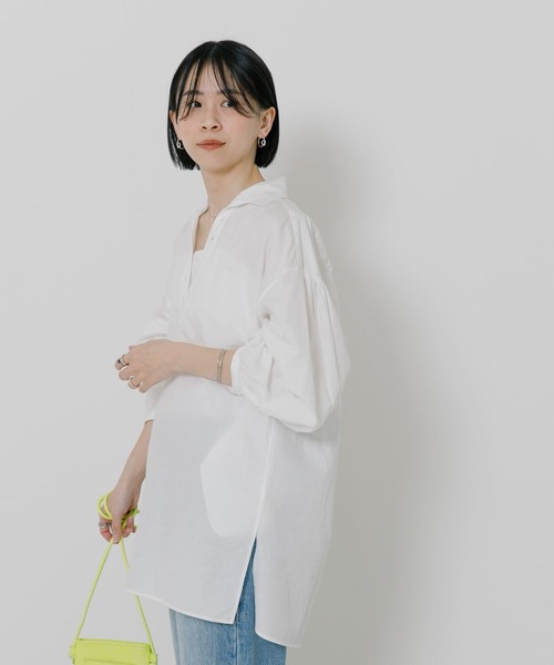 TICCA（ティッカ）の「TICCA　コットンリネンレースアップシャツ（シャツ/ブラウス・レディース・ピンク/ホワイト・FREE）」の9枚目の写真