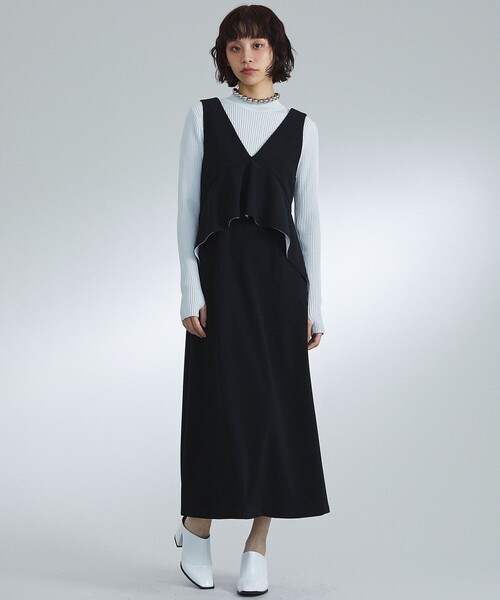 美品⁑ユナイテッドトウキョウ　Vネックダブルクロスワンピース　ロング　バイカラー Vネックダブルクロスワンピース(1 BLACK): : ウィメンズ｜UNITED