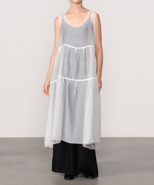 Bshop(ビショップ)の「eunoia | メッシュレイヤードワンピース WOMEN(ワンピース・レディース・ブラック/ホワイト・F)」の2枚目の写真