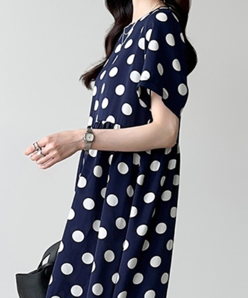 BEARDSLEY ドット柄 ロングワンピース ドットギャザーワンピース （ロング・マキシ丈ワンピース
